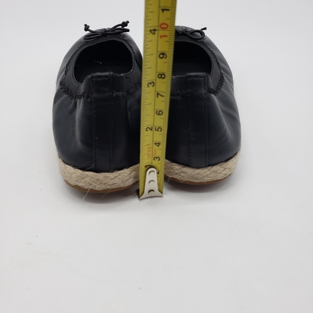 Frye and Co. espadrille flats Women US 7 Black faux leather cream raffia trim - Picture 6 of 11